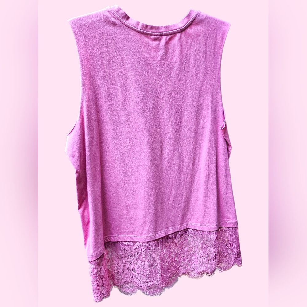 No Boundaries Pink Skull Graphic Women's Tank Top with Lace - Picture 2 of 4
